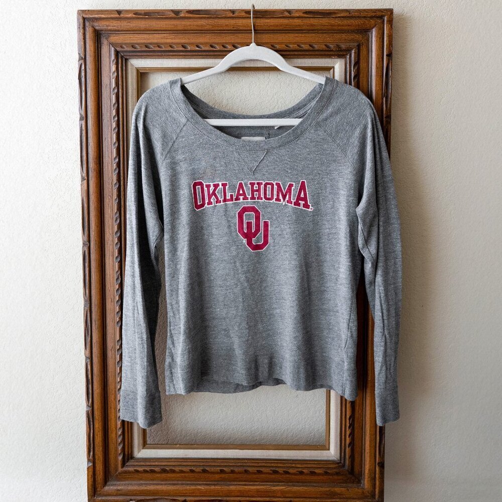 Original League Collegiate Wear Women Sz L Gray Red Oklahoma OU Boomer Sooner